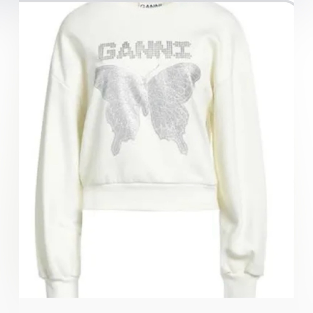 Ganni Cream Sweatshirt with Silver Graphic